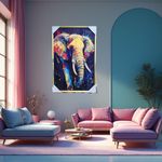 product_image_name-Deco Art-Tableau Moderne Éléphant Multicolore – Art Abstrait sur Toile avec Cadre Doré – 60x90 cm-2