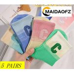 MAIDAOFZ Mode 5 Paires Chaussettes En Coton Pur Femme Style Simple Lettre Medium Tube - 26-Couleur Aléatoire