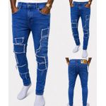Pantalon Jeans à Design - Bleu