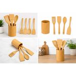 August Accessories Ensemble de 4 cuillères en bois avec un support - image 3
