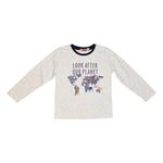 T-shirt Manches Longues Petit Gardien de la Terre Gris Moucheté avec Mappemonde Animalière