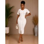 Robe Midi Côtelée à Boutons - Blanc