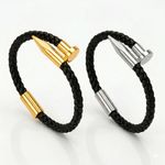 Generic Collection de 2 Bracelets en Cuir Tressé et Acier inoxydable
