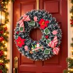 Couronne de Noël verte et blanche avec rubans rouges