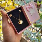 product_image_name-3D Fashion-Ensemble chaine et  boucles  d'oreilles Doré 45cm En Acier Inoxydable pendentif coeur idéal cadeau pour saint  valentin , anniversaire, mariage -3