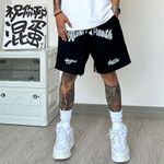 product_image_name-CALLIARA-Short de Style Street Américain à Imprimé en Mousse, Short Sportif Détendu à Cordon au Genou, Short Décontracté High Street-1