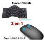 Generic CLAVIER FLEXIBLE + Souris Sans Fil Rechargeable - Prix pas cher