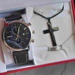 product_image_name-3D Fashion-Box cadeau homme composé de chaîne noir et Montre fond noir 60cm En Acier Inoxydable  pendentif  croix de jesus, crucifix, bijoux religieux idéal cadeau pour saint  valentin , anniversaire, mariage -3