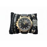 Coffret Montre Quartz Dorée & Bracelets Route 66 - Noir