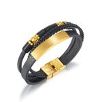 product_image_name-Fashion-Bracelet pour Homme - Cuir Noir avec Accents Dorés - Cuir en Doucle tresse -1