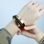 product_image_name-Fashion-Bracelet pour Homme - Cuir Noir avec Accents Dorés - Cuir en Doucle tresse -3