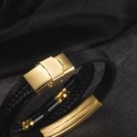 product_image_name-Fashion-Bracelet pour Homme - Cuir Noir avec Accents Dorés - Cuir en Doucle tresse -4
