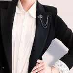 Generic Unisex Crown Shape Brooch Tassel Chain Lapel Pin - Silver - image 3