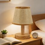 Generic Lampe de table en bois et jute, veilleuse/lampe de table avec télécommande tricolore