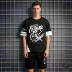 product_image_name-Fashion-Hommes 2-en-1 Imprimé à Manches Courtes T-Shirt Short - Noir-3