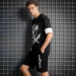 product_image_name-Fashion-Hommes 2-en-1 Imprimé à Manches Courtes T-Shirt Short - Noir-4