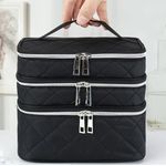 product_image_name-Generic-Sac à main de voyage noir grande capacité avec losanges et organiseur - Trousse de maquillage portable à 3 niveaux-3