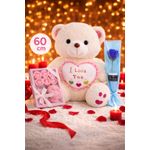 Pack Cadeau Romantique – Peluche Ourson 60cm + Roses + Fleur Éternelle