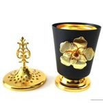 Generic Brûleur d'Encens Oriental (Mabkhara) - Noir Mat et Or - Design Fleur Royale
