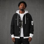 Fashion Veste en Jean Noir Bi-Matière avec Capuche - image 2