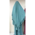 Ensemble de Prière 2 Pièces Plissé Luxe – Khimar Long & Robe – Bleu Turquoise – Dentelle Laser – Taille Unique