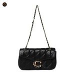 Sac à chaîne matelassé noir, sac à bandoulière avec logo C métallique, sac bandoulière de luxe pour femme