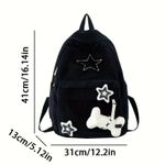 product_image_name-Gukbis-Un sac à dos décontracté en velours côtelé avec broderie étoile, adapté pour les trajets quotidiens, doté d'un design pliable et léger, de bretelles réglables, et d'une doublure en polyester.-5