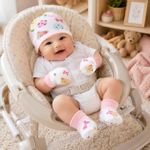 Generic Ensemble Bébé 3 Pièces – Bonnet + Moufles + Chaussons - image 3
