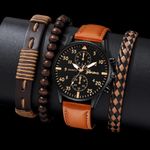 4pcs Montres à Quartz Bracelet Montre Set Pour Hommes Affaires Mode Casual Round Pointer Calendrier Accessoires De Montre  04