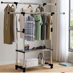 Porte-vêtements Mobile à Double Barre avec Étagères de Rangement