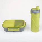 Set Lunch Box Étanche et Gourde Assortie "Drink More" – Kit Repas Vert & Gris