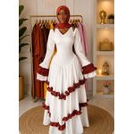 Modelcollect Robe Élégance Royale Blanche & Bordeaux
