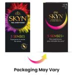 product_image_name-SKYN- 5 Senses + : Boite de 5 Préservatifs masculins sans latex, matière Skynfeel, 1x Intensément Perlé, 2x Saveur Cocktail, 1x Elite (Ultra Fin), 1X Chauffant pour stimuler les sens-4