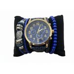 Coffret Homme Chic - Montre Dorée & Cadran Bleu - 4 Pièces