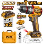 Ingco PERCEUSE A PERCUSSION 20V/66NM+2BAT2A+CHARG CIDLI20668