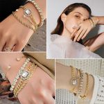 ARHANORY Ensemble de 4 bracelets superposables avec chaîne élastique – Or - image 5