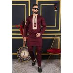 Ensemble tunique homme manches longues de couleur rouge 