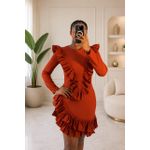 Mode Robe Courte Élégance à Volants – Rouge Brique