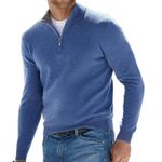 Pull en maille à col en V et demi-zip pour homme - bleu