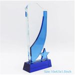 Generic Trophée Cristal Rectangle Bleu à Bords Diamantés - image 2