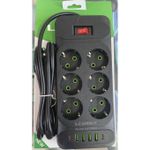 Leadder Multiprises 2500W/Rallonge - Prises 6 Ports Interrupteur, 4 Ports USB, 2 Ports Type-C / 2Mètres