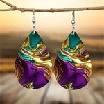 Mode Boucles d’oreilles en bois ondulé double face coloré