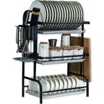 product_image_name-Generic-Agégouttoir à Vaisselle En Acier Inoxydable Noir Avec Porte-ustensiles, Couteaux, Planches à Découper-2