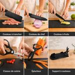 KITCHA Set de Couteaux de Cuisine 7 Pièces avec Planche à Découper, Support, Ciseaux et Éplucheur – Noir - image 3
