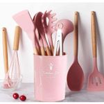 product_image_name-Generic-Magnifique Ensemble D'ustensiles De Cuisine En Silicone 11 Pièces, Antiadhésif, Avec Manche En Bois-3