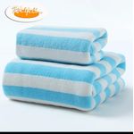 product_image_name-Mode-Pack De 3 Serviettes De Bain Rayées Douces & Absorbantes – Ensemble  Serviettes De Luxe, Grande Serviette + Visage + Main – Confort Luxe & Élégance Quotidienne - Bleu Blanc-2