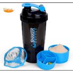 Generic Shaker Bouteille D’eau Portable, Bouteille D'eau de Sport, Gym, Fitness Et Compartiment à Gélule - Noir/Bleu