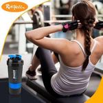 Generic Shaker Bouteille D’eau Portable, Bouteille D'eau de Sport, Gym, Fitness Et Compartiment à Gélule - Noir/Bleu - image 3