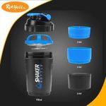 Generic Shaker Bouteille D’eau Portable, Bouteille D'eau de Sport, Gym, Fitness Et Compartiment à Gélule - Noir/Bleu - image 4