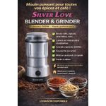 MOULIN Silver Love Blender & Grinder – Le Moulins Puissant 500W pour vos Épices et Café ! 